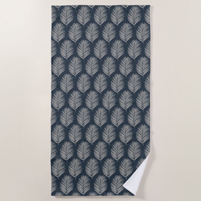 Palmwedel Navyblau und Creme Strandtuch (Vorderseite)