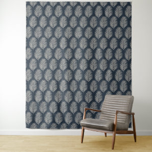 Palmwedel Navyblau und Creme Wandteppich