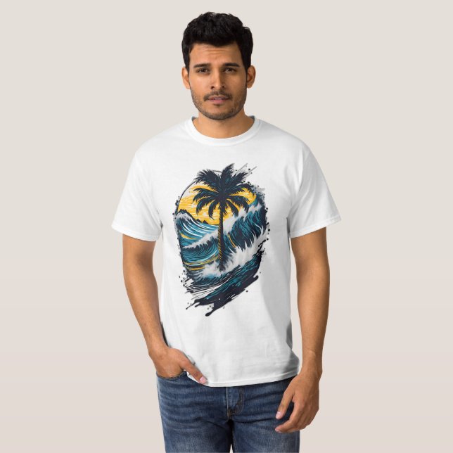Palmwellen Ozean 1 T-Shirt (Vorne ganz)