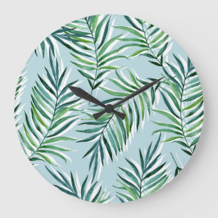 Palmzweige, Wasserfarbe Nahtlos Hand Gezeichnet. Große Wanduhr