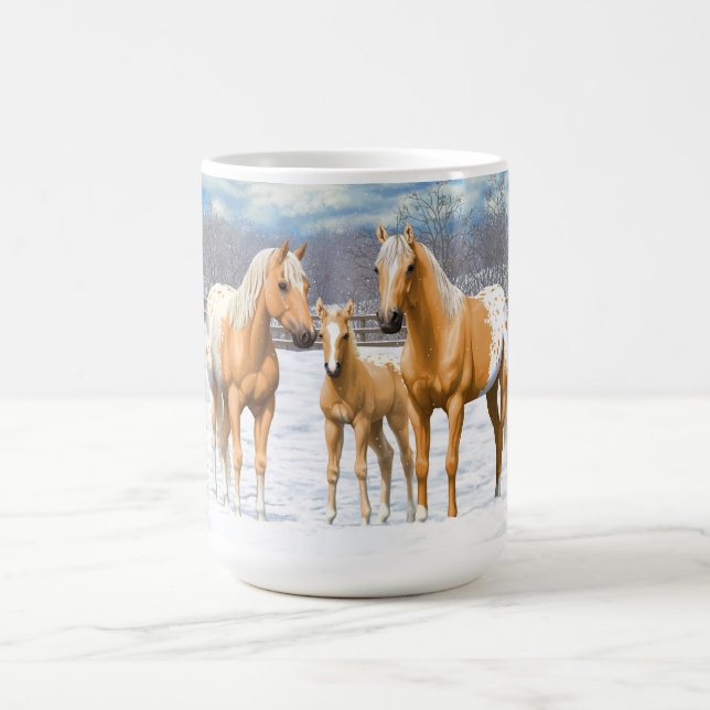 Palomino Appaloosa Pferde im Schnee Kaffeetasse (Mittel)