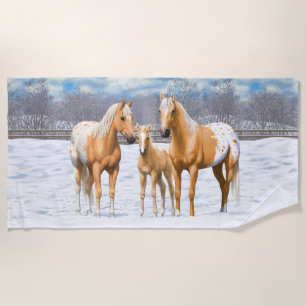 Palomino Appaloosa Pferde im Schnee Strandtuch