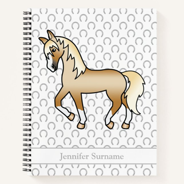 Palomino Cartoon Trotting Horting & Custom Text Notizbuch (Vorderseite)