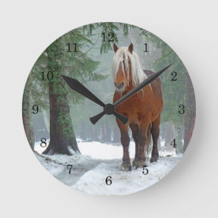 Palomino Horse In Snow Wall Clock Runde Wanduhr
