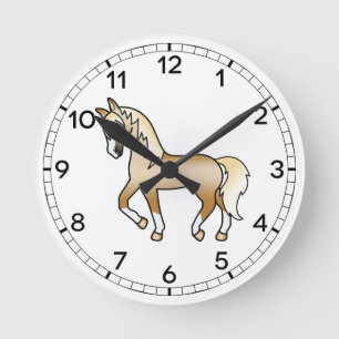Palomino Niedlicher Cartoon Trotting Horse Illustr Runde Wanduhr