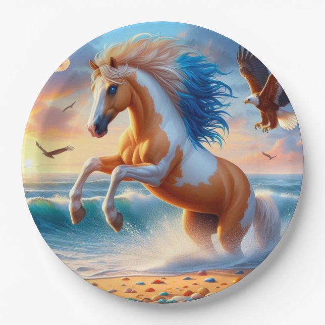 Palomino Paint Horse Ocean Pappteller (Vorderseite)