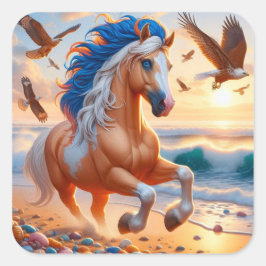 Palomino Paint Horse Ocean Quadratischer Aufkleber