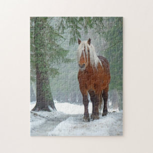 Palomino Pferd im Winter Schnee im Wald Puzzle