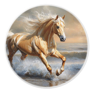 Palomino-Pferd läuft am Strand Keramikknauf