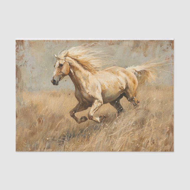 Palomino Pferd läuft Ölgemälde Decoupage Seidenpapier (Vorderseite)
