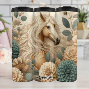 Palomino Pferd unter Creme Blume Thermosbecher