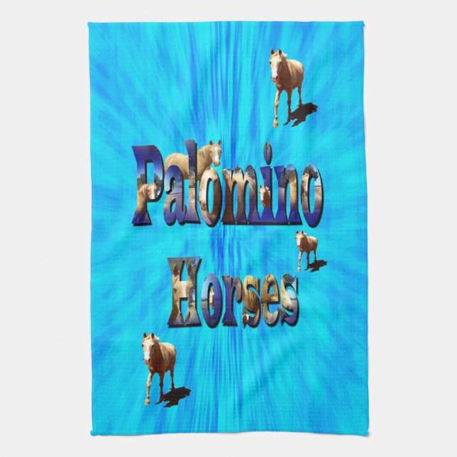 Palomino Pferde auf blau, Geschirrtuch (Vertikal)