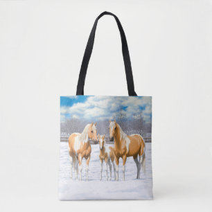 Palomino Pinto Paint Quarter Pferde im Schnee