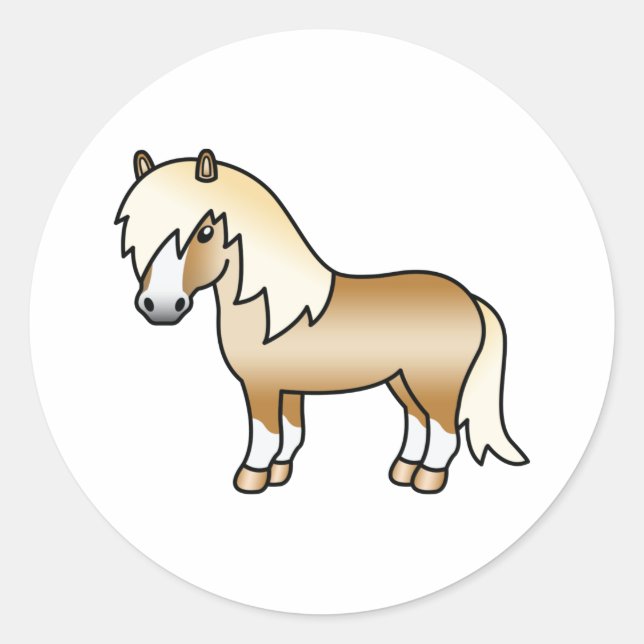 Palomino Shetland Pony Niedlicher Cartoon Illustra Runder Aufkleber (Vorderseite)