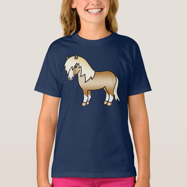Palomino Shetland Pony Niedlicher Cartoon Illustra T-Shirt (Vorderseite)