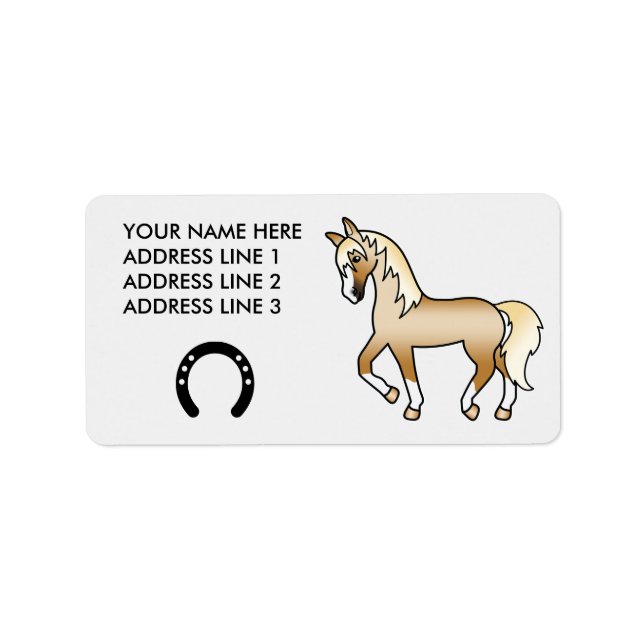 Palomino Trotting Cartoon Horse Adressaufkleber (Vorne)