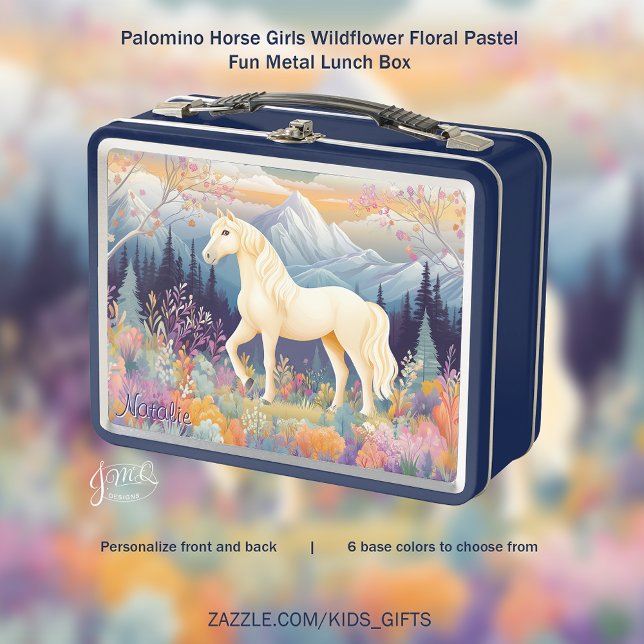 Palomino Wildblume Rodeln Metall Brotdose (Palomino Horse Girls Wildflower Floral Pastel Fun Metal Lunch Box - choose your base color.)