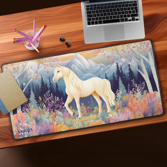 Palomino Wildblumen des Horses Personalisiert Schreibtischunterlage (Palomino Horse Mountain Wildflowers Personalized Desk Mat)
