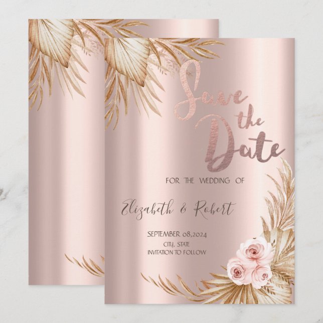 Pamapas Grass Luxus Rose Gold Save the Date (Vorne/Hinten)