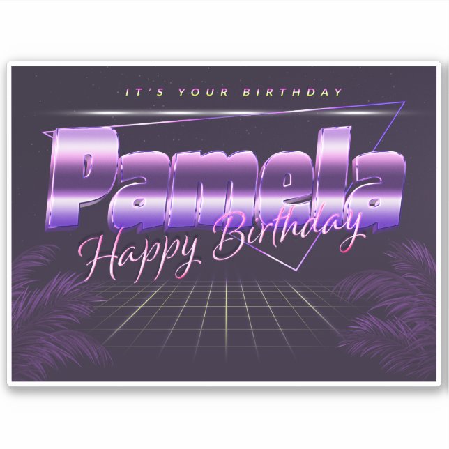 Pamela Name Vorname lila retro Sticker Geburtstag (Vorderseite)