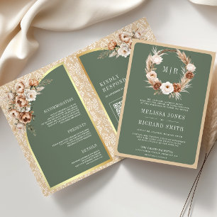 Pampas Beige Erdiges Florales Hellgrün Hochzeit Einladung