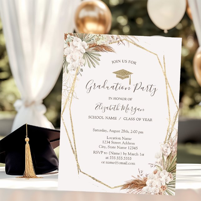 Pampas Blume, Grad Cap, Abschluss Einladung (Von Creator hochgeladen)