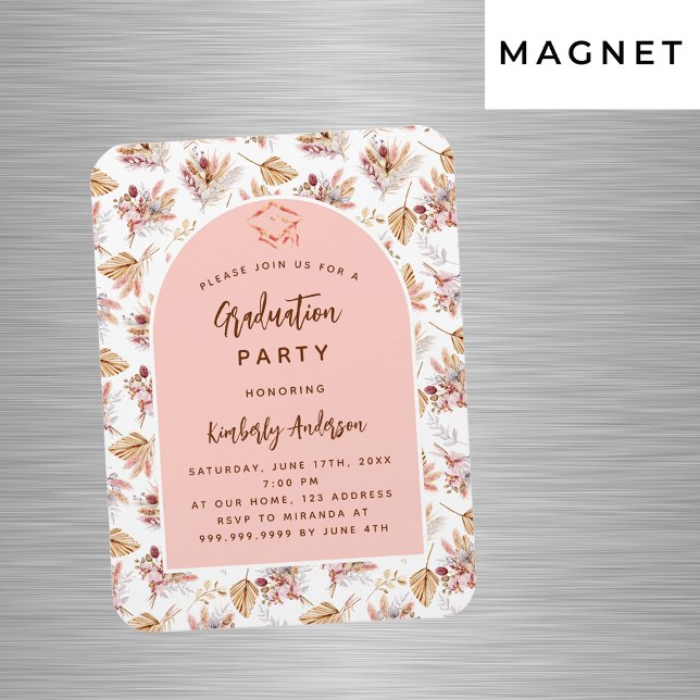 Pampas Blume Rose Abschlussfeier Einladung Magnet (Von Creator hochgeladen)