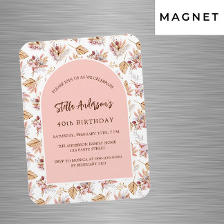 Pampas Blume Rose Gold Luxus Geburtstagseinladung Magnet