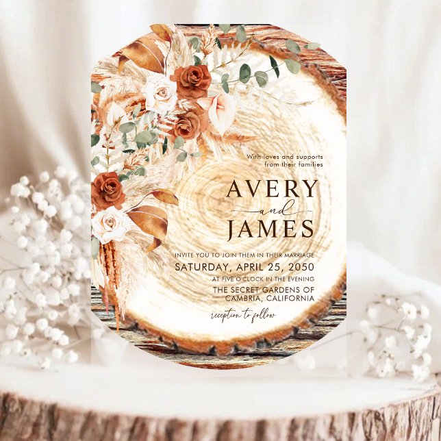 Pampas Boho Acrylic Wood Ring Wedding Invite  Acryleinladungen (Von Creator hochgeladen)