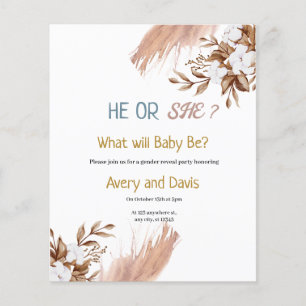 Pampas Boho Grass Gender Reveal Party Einladung