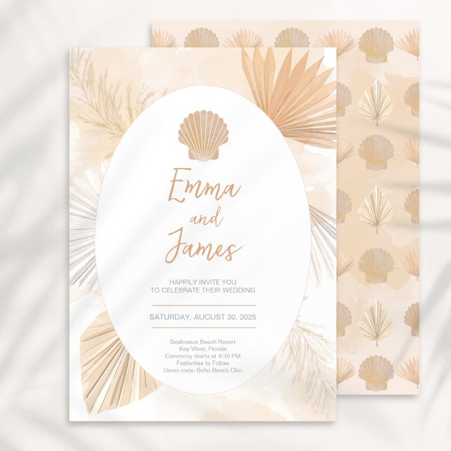 Pampas Boho Palm Ocean Wedding Einladung (Von Creator hochgeladen)