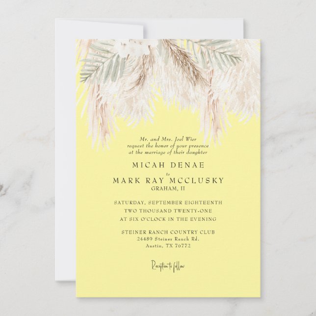 Pampas Buttery Yellow Simple Wedding Einladung (Vorderseite)