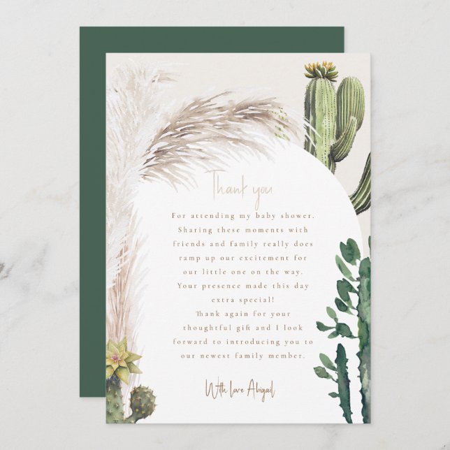 Pampas Cactus Baby Shower Vielen Dank Dankeskarte (Vorne/Hinten)