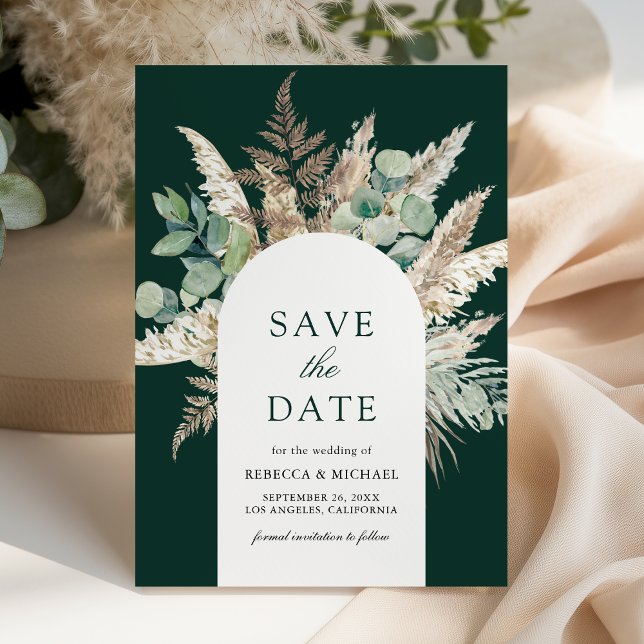 Pampas Eucalyptus Arch Emerald Green Wedding Save The Date (Von Creator hochgeladen)