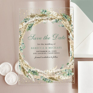 Pampas-Eukalyptus-Kranz Hochzeit Save the Date Acryleinladungen