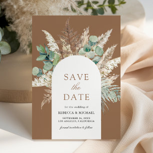 Pampas Eukalyptus Torbogen Beige Brauntöne Hochzei Save The Date