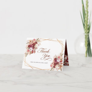 Pampas Gold Geometrie Burgund Florale Hochzeit Dankeskarte