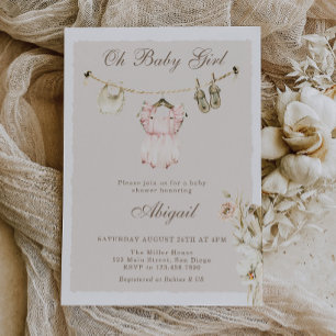 Pampas Gras Baby Mädchen Wäscheleine Baby Shower Einladung