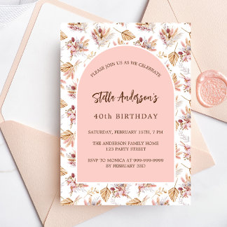 Pampas Gras Blume Rose Gold Luxus Geburtstag Einladung