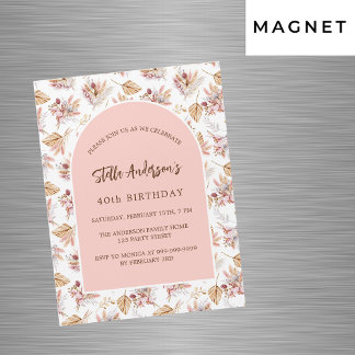 Pampas Gras Blume Rose Gold Luxus Geburtstag Magneteinladung