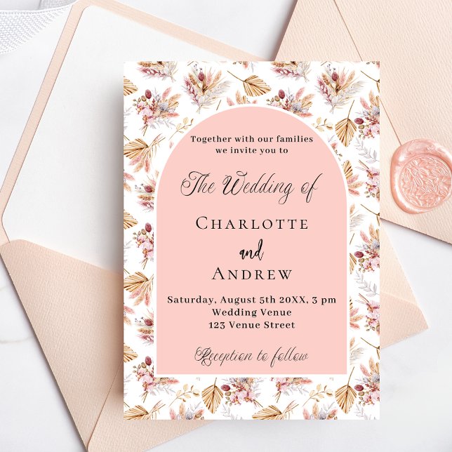 Pampas Gras Blume Rose Hochzeit Einladung (Von Creator hochgeladen)