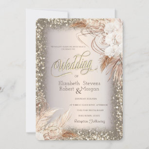 Pampas Gras Blumen Glitter RahmenHochzeit Einladung