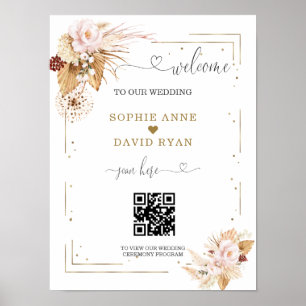 Pampas Gras Blumen QR Code Hochzeitswillkommenssch Poster