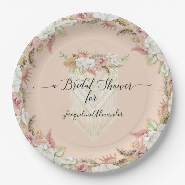 Pampas Gras Blush Blumenfolien Brautparty Pappteller (Vorderseite)
