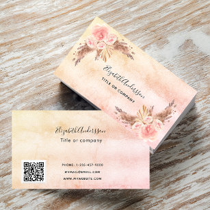 Pampas Gras Blush Pink Flora Skript QR Code Visitenkarte