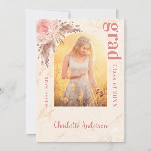 Pampas Gras Blush Rose Goldmarmor Abschluss Ankündigung (Vorderseite)