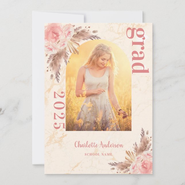 Pampas Gras Blush Rose Goldmarmor Abschluss Ankündigung (Vorderseite)