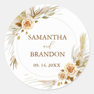 Pampas Gras boho elegante tropische Hochzeit Runder Aufkleber