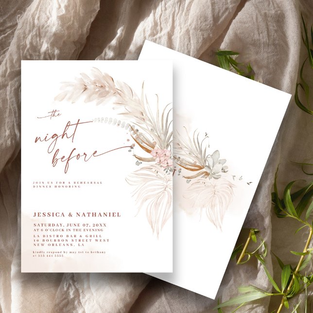 Pampas Gras Boho Floral The Night Before Einladung (Von Creator hochgeladen)