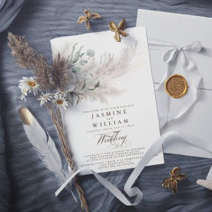Pampas Gras Boho-Hochzeit mit QR-Code zum kleinen Einladung
